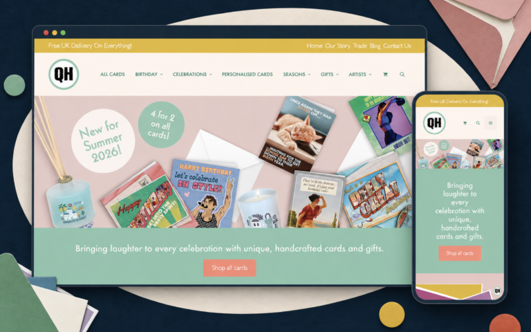 A colourful ecommerce home for cards with a sense of humour